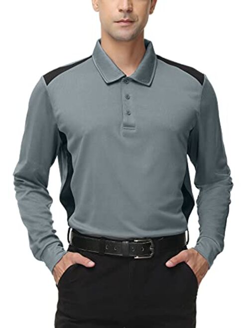 MOHEEN Men's Long Sleeve Moisture Wicking Performance Solid Golf Polo Shirt with Pocket