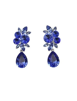 Faship Gorgeous Rhinestone Crystal Dangling Floral Clip On Earrings For Women