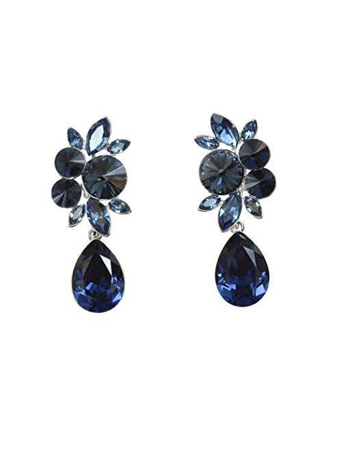 Faship Gorgeous Rhinestone Crystal Dangling Floral Clip On Earrings For Women