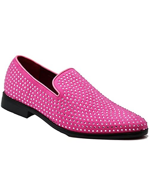 SPK26 Men's Vintage Velvet Rhinestone Designer Dress Loafers Slip On Shoes Classic Tuxedo Dress Shoes