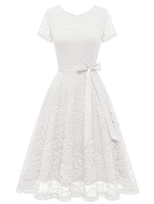 Bridesmay Women Lace Dress Prom Party Swing A-Line Bridesmaid Cocktail Dress