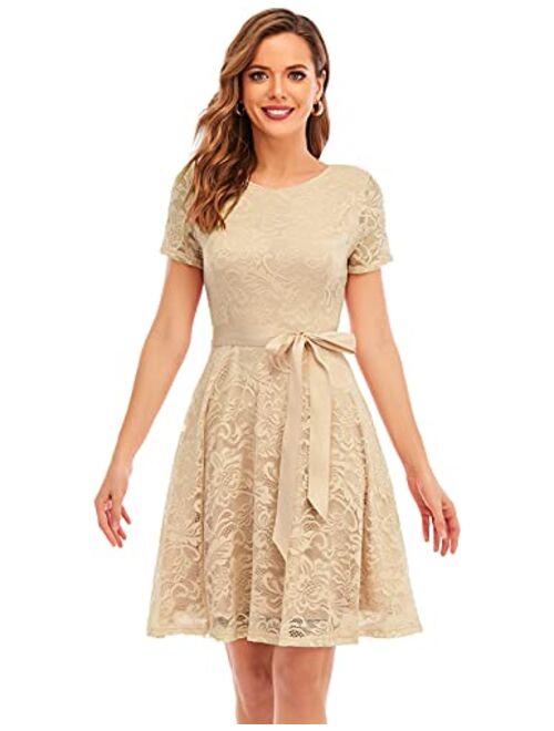 Bridesmay Women Lace Dress Prom Party Swing A-Line Bridesmaid Cocktail Dress