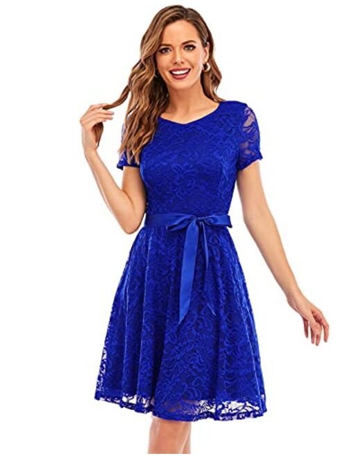 Bridesmay Women Lace Dress Prom Party Swing A-Line Bridesmaid Cocktail Dress