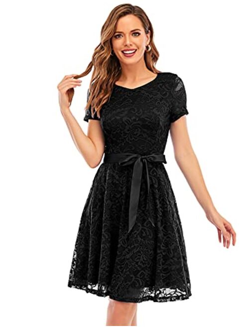 Bridesmay Women Lace Dress Prom Party Swing A-Line Bridesmaid Cocktail Dress