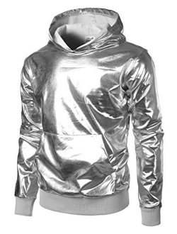 JOGAL Mens Metallic Gold Shirts Nightclub Styles Long Sleeve Hoodies