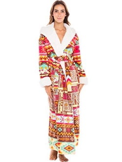 Women's Warm Fleece Robe with Hood, Long Plush Sherpa Bathrobe