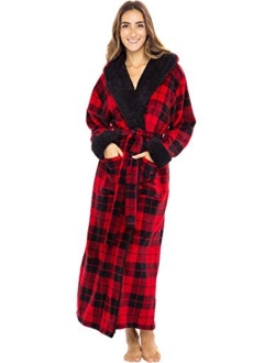 Women's Warm Fleece Robe with Hood, Long Plush Sherpa Bathrobe