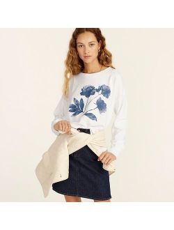 University terry crewneck sweatshirt with floral ink graphic