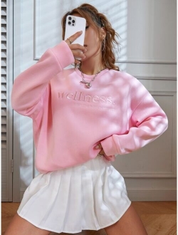 Slogan Embroidery Drop Shoulder Sweatshirt