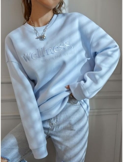 Slogan Embroidery Drop Shoulder Sweatshirt