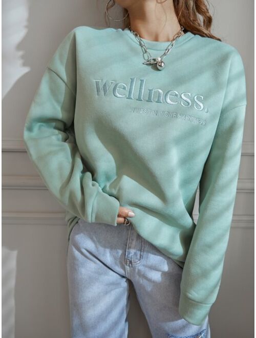 Shein Slogan Embroidery Drop Shoulder Sweatshirt