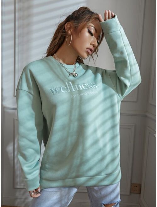 Shein Slogan Embroidery Drop Shoulder Sweatshirt