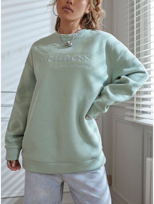 Shein Slogan Embroidery Drop Shoulder Sweatshirt