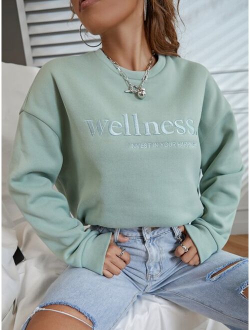 Shein Slogan Embroidery Drop Shoulder Sweatshirt