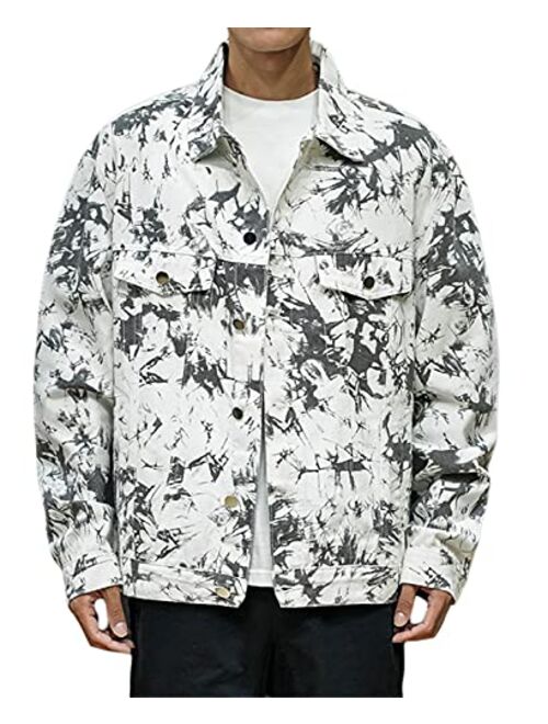 QZH.DUAO Men's Tie Dye Denim Jacket