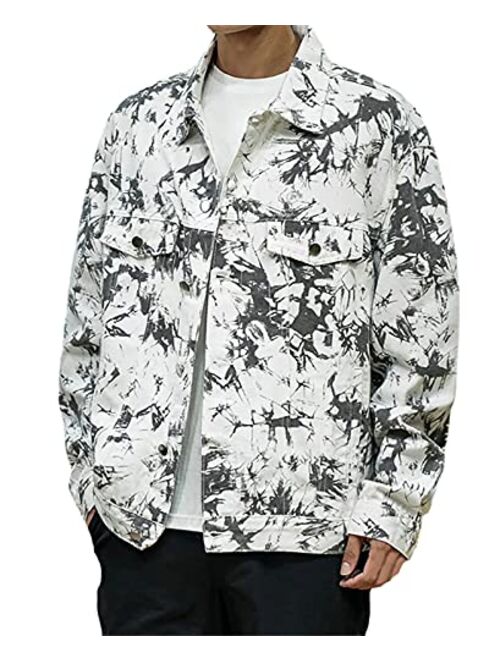 QZH.DUAO Men's Tie Dye Denim Jacket