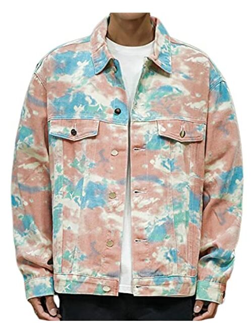 QZH.DUAO Men's Tie Dye Denim Jacket