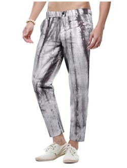 Men's Casual Cotton Linen Pants Fashion Tie-Dye Elastic Waist Jogger Long Beach Yoga Pants Trousers