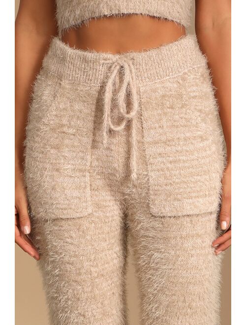 Lulus Road to Cozy Taupe Fuzzy Drawstring Joggers