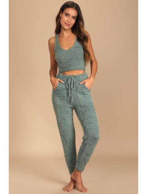 Lulus Road to Cozy Taupe Fuzzy Drawstring Joggers