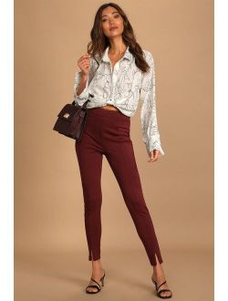 Off the Clock Burgundy Zip Hem Trouser Pants