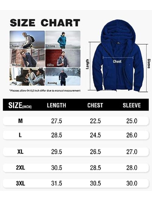 GEEK LIGHTING Hoodies for Men Heavyweight Fleece Sweatshirt - Full Zip Up Thick Sherpa Lined