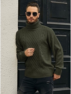 Men Turtleneck Cable Knit Sweater