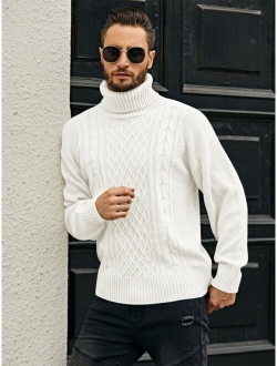 Men Turtleneck Cable Knit Sweater