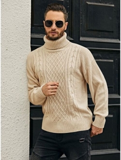 Men Turtleneck Cable Knit Sweater