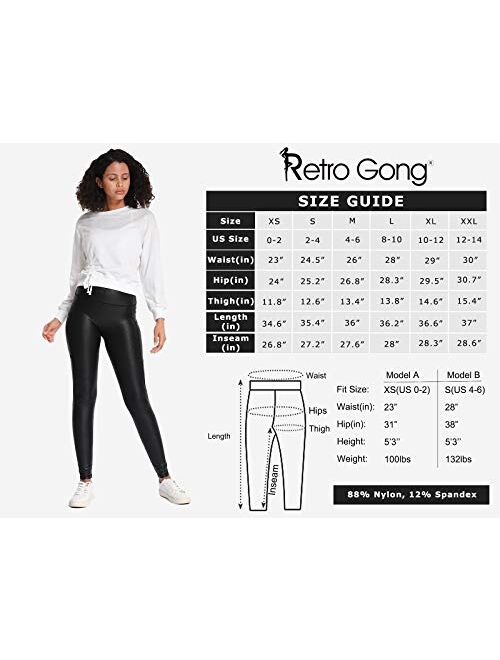 Retro Gong Womens Faux Leather Leggings Stretch High Waisted Pleather Yoga Pants with Pockets