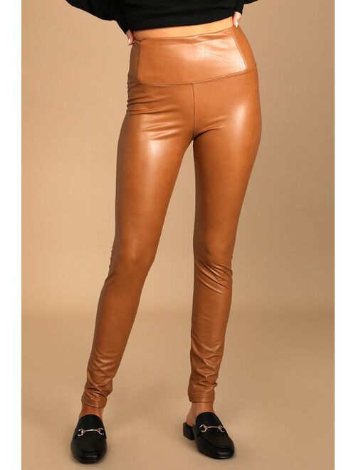 Lulus Keep it Sleek Brown Vegan Leather Leggings