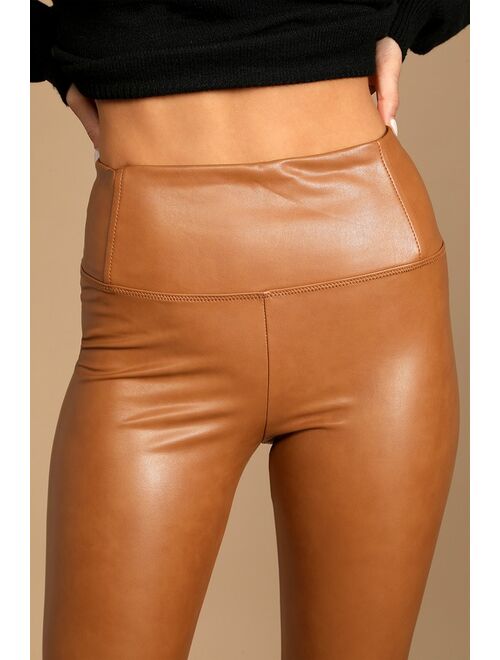 Lulus Keep it Sleek Brown Vegan Leather Leggings