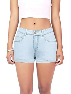 CHICZONE Women's Denim Shorts Mid Rise Ripped Jean Shorts Stretchy Folded Hem Hot Short Jeans