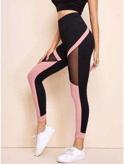 Mesh Insert Colorblock Leggings