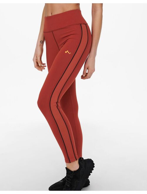 Only Play high waist leggings with mesh detail in orange