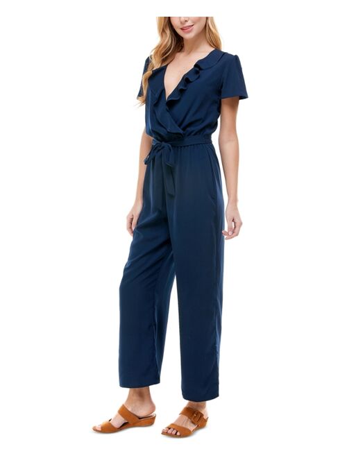 Kingston Grey Belted Ruffled Jumpsuit