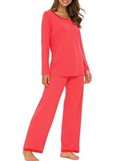 TIKTIK Womens Pajama Set Long Sleeve Sleepwear Scoop Neck Pjs Sets S-4XL