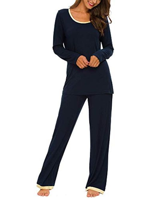 TIKTIK Womens Pajama Set Long Sleeve Sleepwear Scoop Neck Pjs Sets S-4XL