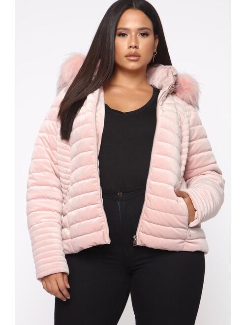 Always Ready Velvet Puffer Jacket - Blush