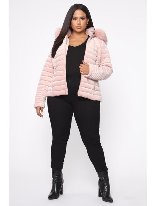 Always Ready Velvet Puffer Jacket - Blush