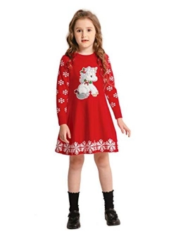 SMILING PINKER Girls Christmas Knit Sweater Dress Unicorn Snowflake Xmas Gifts Winter