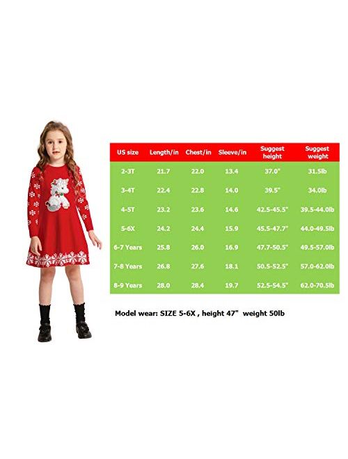 SMILING PINKER Girls Christmas Knit Sweater Dress Unicorn Snowflake Xmas Gifts Winter