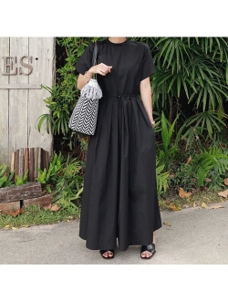 TVVOVVIN 2020 New Summer Fashion Women Clothes Short Sleeves Round Neck High Waist Jumpsuit Full Length Loose Fashion V009