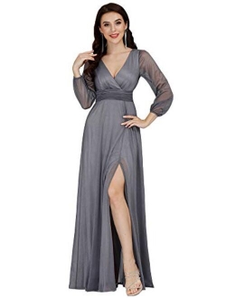 Women's V-Neck Front Wrap High Thigh Slit Evening Dress 0739