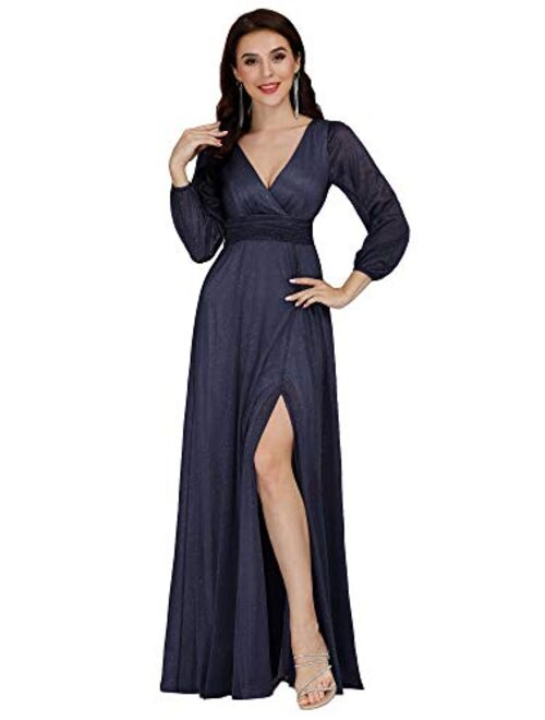 Ever-Pretty Women's V-Neck Front Wrap High Thigh Slit Evening Dress 0739