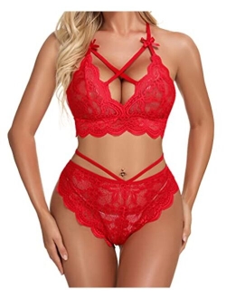 Women Lingerie Set Sexy Bralette and Panty Set Strappy Lace Lingerie