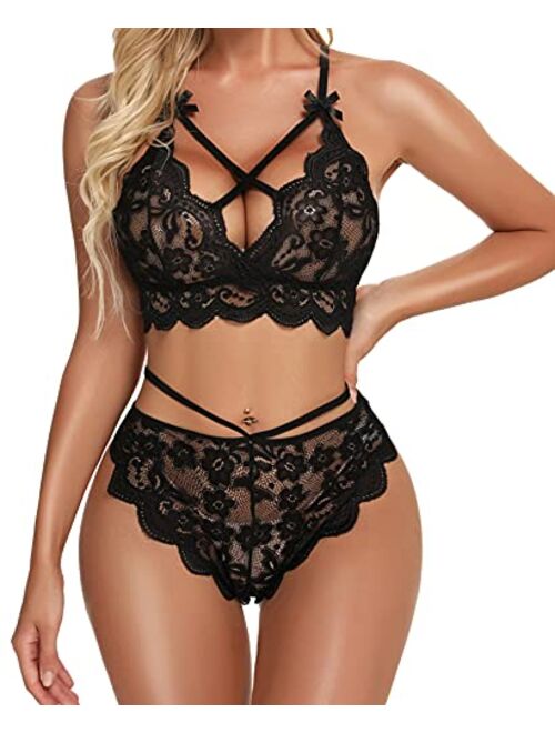 Women Lingerie Set Sexy Bralette and Panty Set Strappy Lace Lingerie