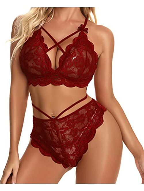 Women Lingerie Set Sexy Bralette and Panty Set Strappy Lace Lingerie