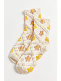 Quilted Floral Crew Sock