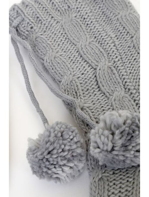 Lulus Cozy Charm Grey Cable Knit Pom Pom Socks